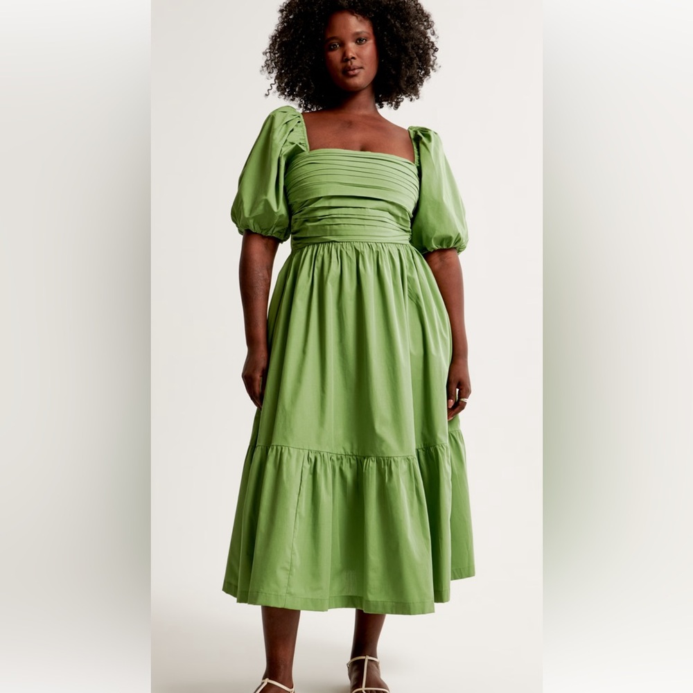 Abercrombie & Fitch Green Ruched Puff Sleeve Sundress